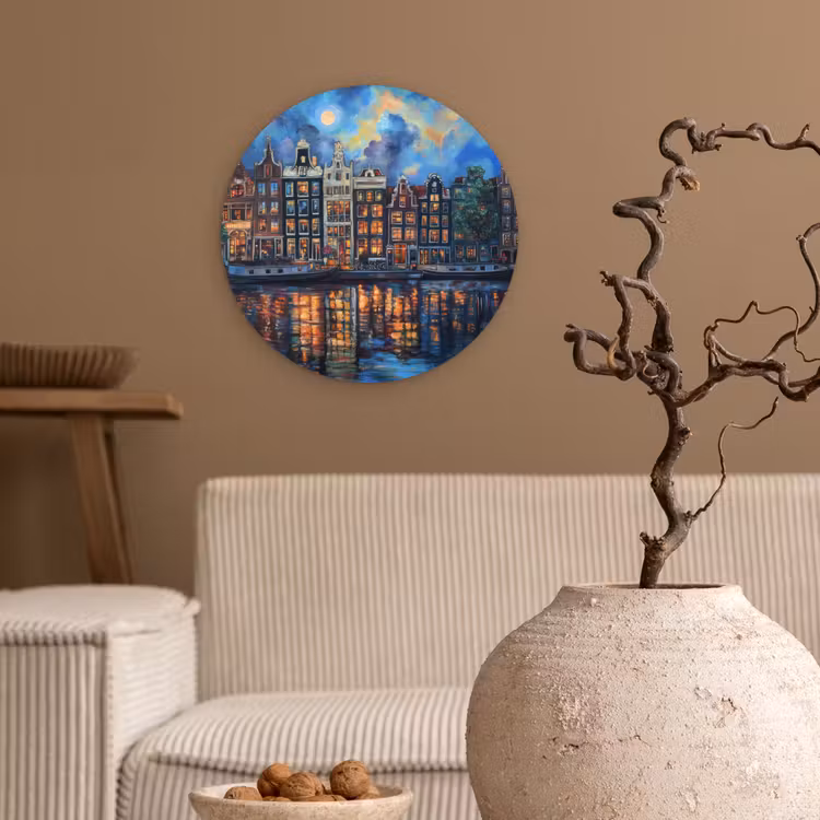 Wandcirkel - Glas - Grachten Amsterdam - Huizen - Stad - Kleurrijk — 2