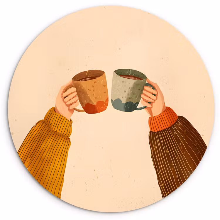 Wandcirkel - Glas - Illustratie - Mokken - Proosten - Bruin — 1