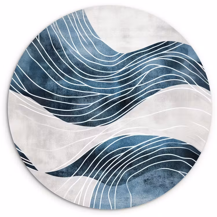Wandcirkel - Glas - Lijnen - Golven - Abstract - Blauw — 1