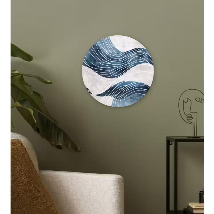 Wandcirkel - Glas - Lijnen - Golven - Abstract - Blauw — 3
