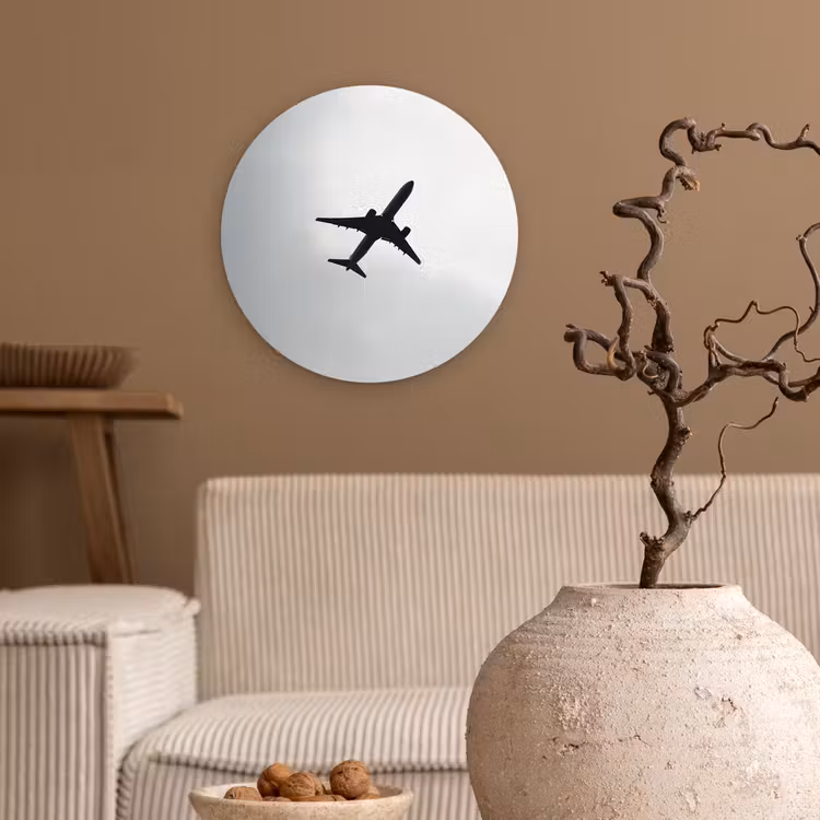Wandcirkel - Glas - Minimalistisch - Silhouet - Zwart - Vliegtuig — 2