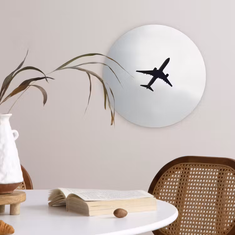 Wandcirkel - Glas - Minimalistisch - Silhouet - Zwart - Vliegtuig — 4