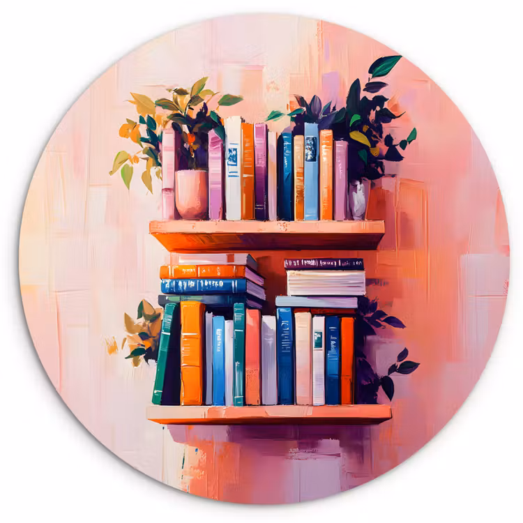 Wandcirkel - Glas - Planken - Boeken - Bladeren — 1