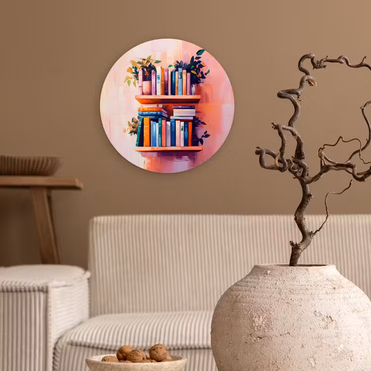 Wandcirkel - Glas - Planken - Boeken - Bladeren — 2