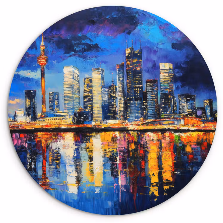 Wandcirkel - Glas - Skyline Toronto - Modern - Stadslicht - Blauw — 1