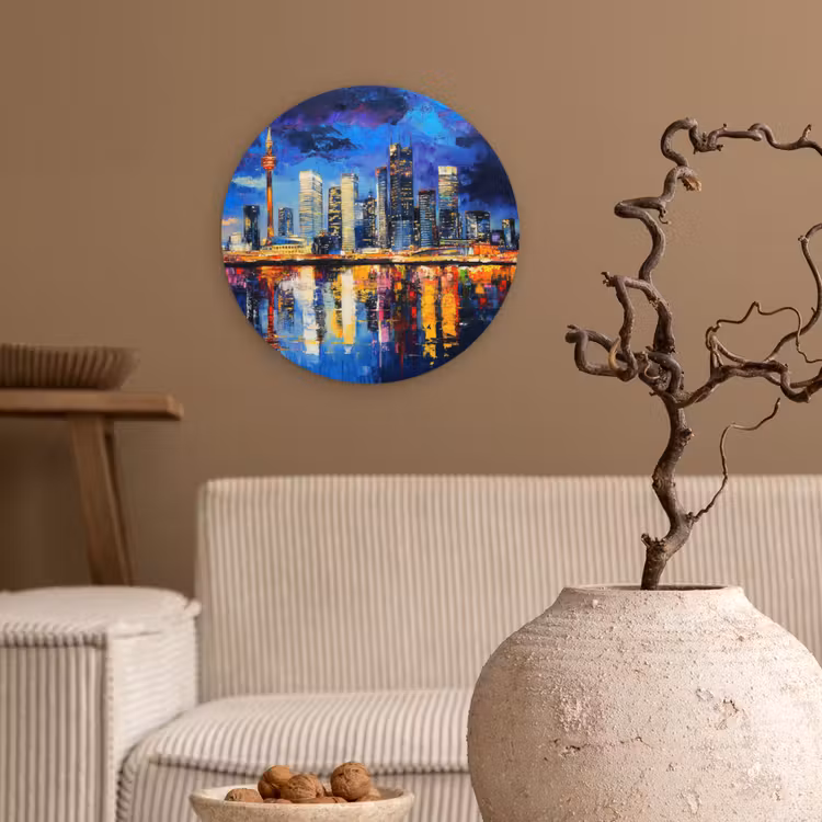Wandcirkel - Glas - Skyline Toronto - Modern - Stadslicht - Blauw — 2