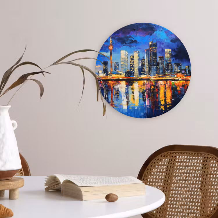 Wandcirkel - Glas - Skyline Toronto - Modern - Stadslicht - Blauw — 4