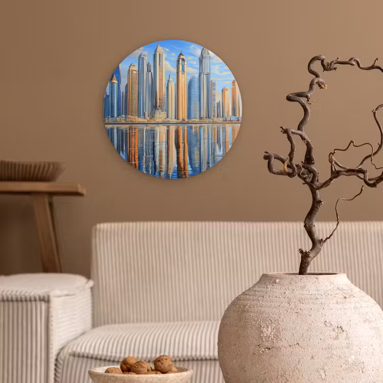 Wandcirkel - Glas - Skyline - Wolkenkrabbers - Water - Blauw — 2