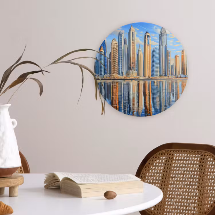 Wandcirkel - Glas - Skyline - Wolkenkrabbers - Water - Blauw — 4