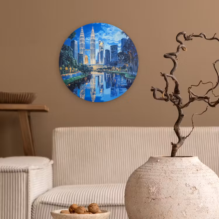 Wandcirkel - Glas - Stad Kuala Lumpur - Skyline - Wolkenkrabbers - Water — 2