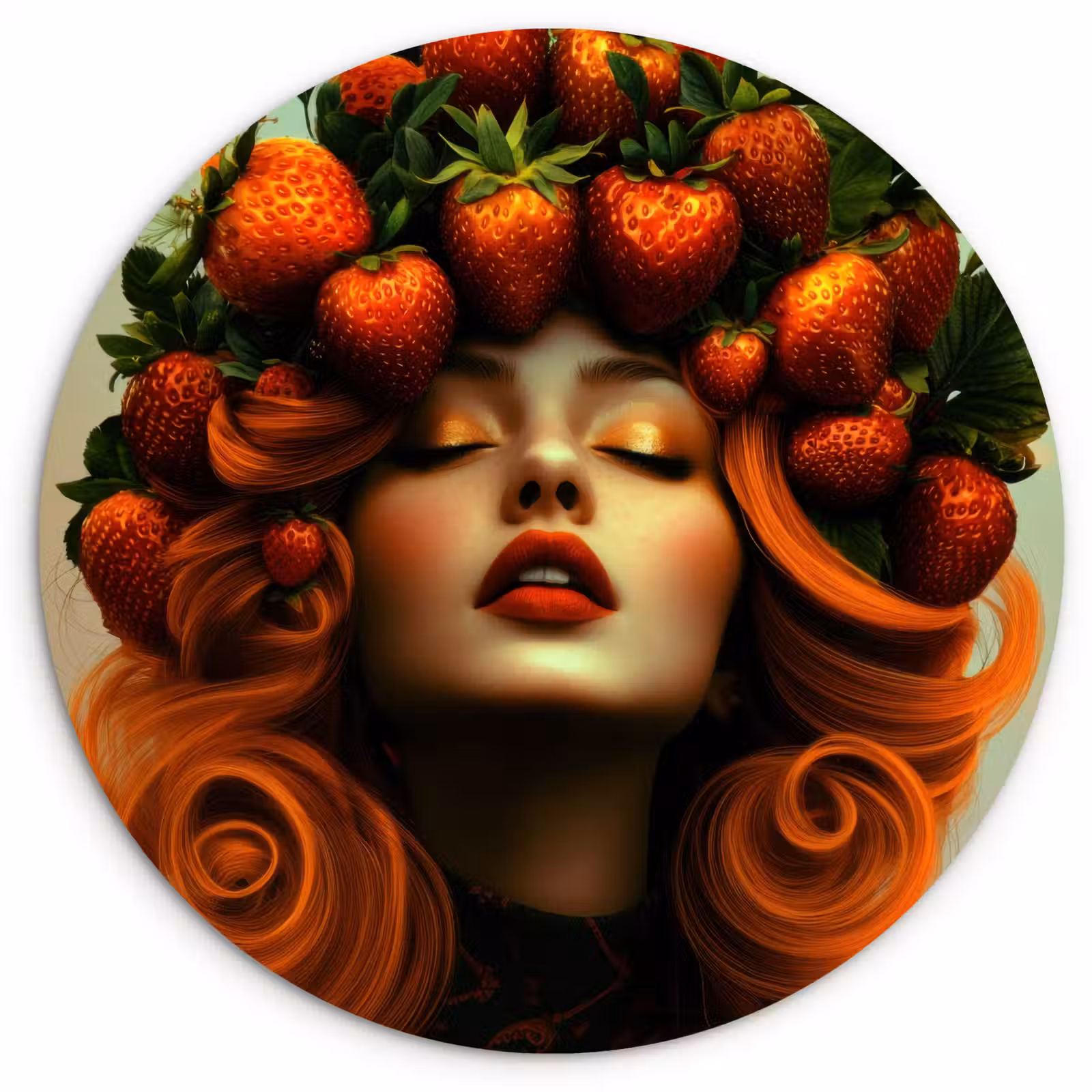 Wandcirkel - Glas - Vrouw - Aardbeien - Kroon — 1
