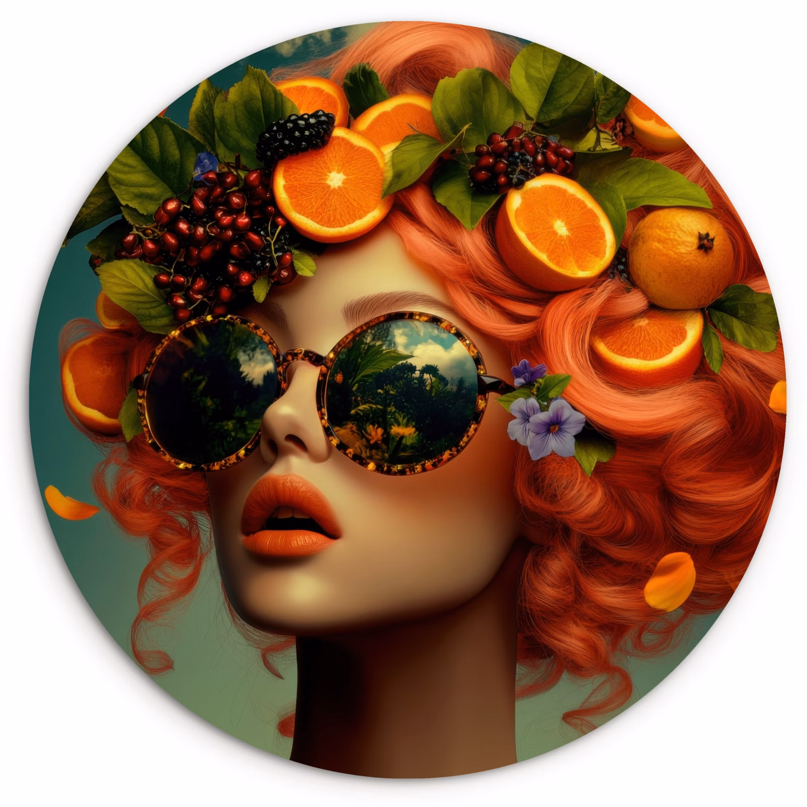 Wandcirkel - Glas - Vrouw - Sinaasappel - Bessen - Oranje — 1