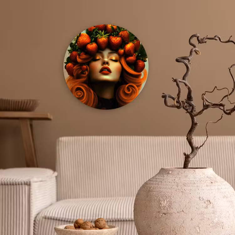 Wandcirkel - Glas - Vrouw - Aardbeien - Kroon — 2