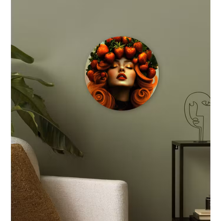 Wandcirkel - Glas - Vrouw - Aardbeien - Kroon — 3