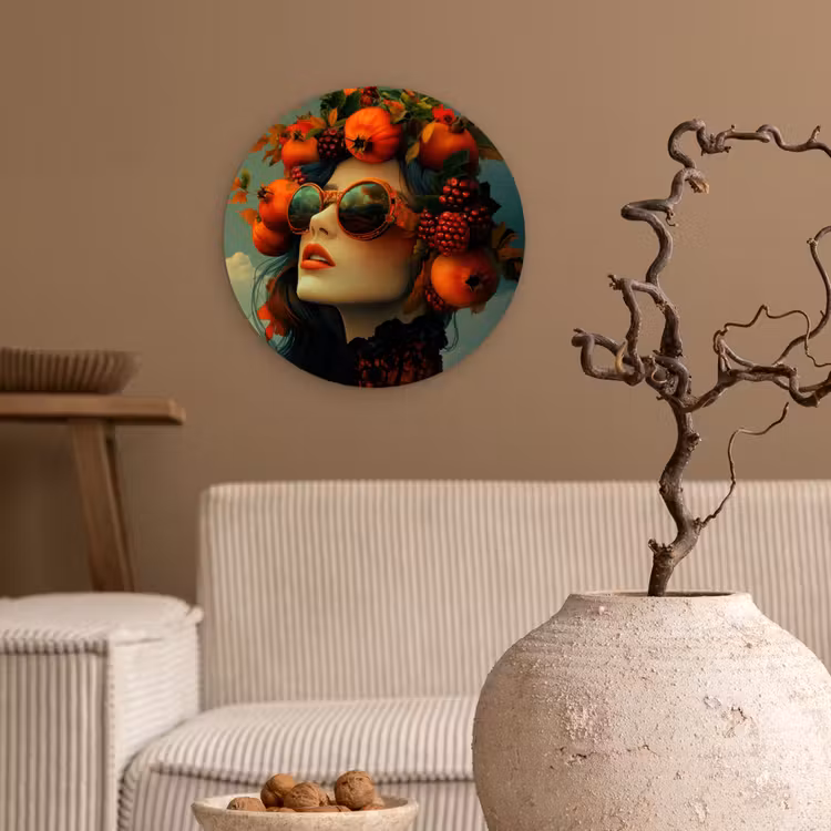 Wandcirkel - Glas - Vrouw - Granaatappel - Herfst - Zonnebril — 2