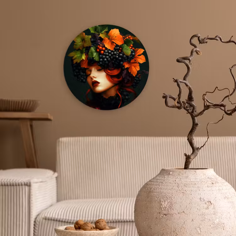 Wandcirkel - Glas - Vrouw - Rood - Groen - Druiven — 2
