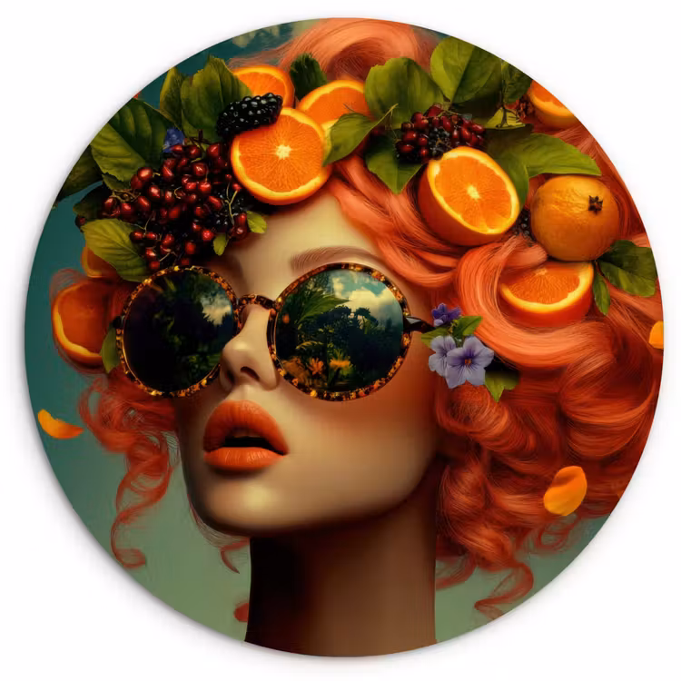 Wandcirkel - Glas - Vrouw - Sinaasappel - Bessen - Oranje — 1
