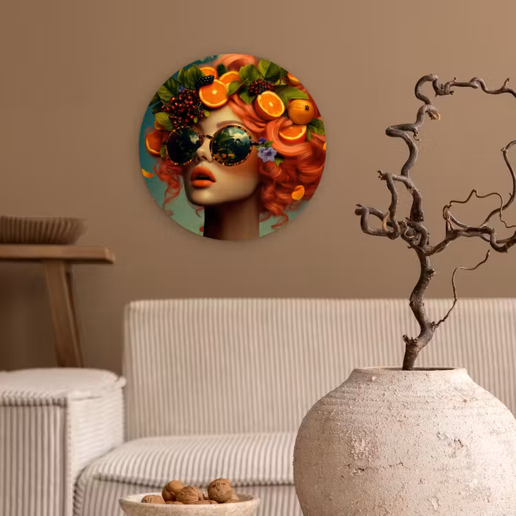 Wandcirkel - Glas - Vrouw - Sinaasappel - Bessen - Oranje — 2