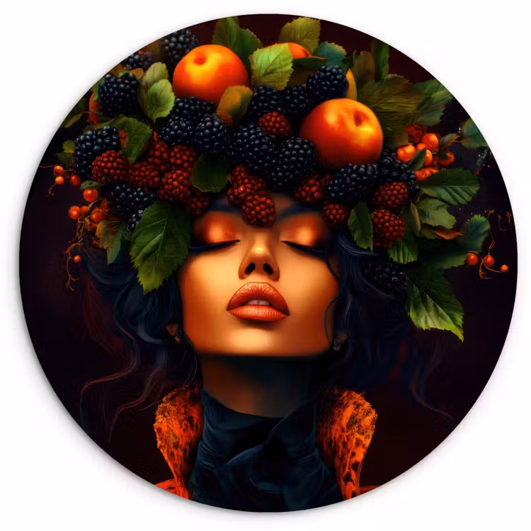 Wandcirkel - Glas - Vrouw - Zwart - Bessen - Bramen - Appels — 1