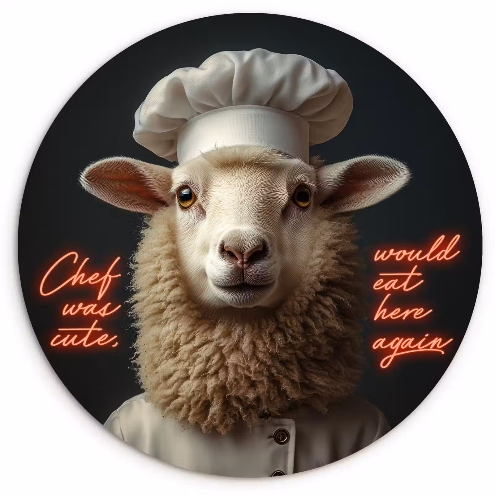 Wandcirkel - Glas - Schaap - Kokskleding - Neon - Quote — 1