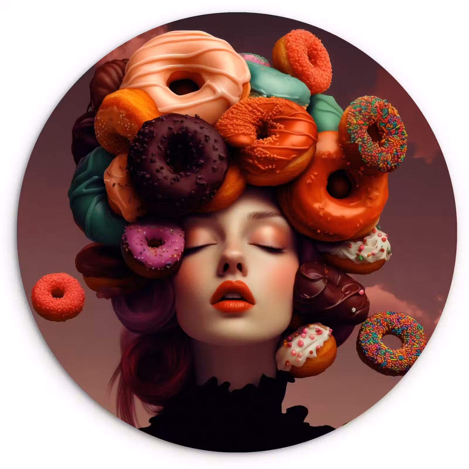 Wandcirkel - Glas - Vrouw - Donuts - Kleurrijk — 1