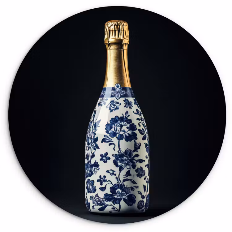 Wandcirkel - Glas - Champagne - Bloemen - Goud - Chique — 1
