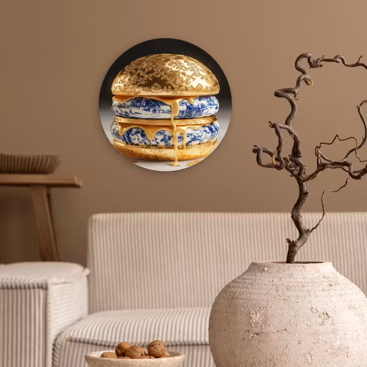 Wandcirkel - Glas - Delftsblauw - Goud - Burger — 2