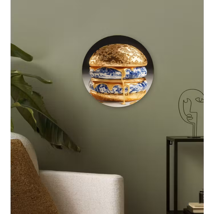 Wandcirkel - Glas - Delftsblauw - Goud - Burger — 3