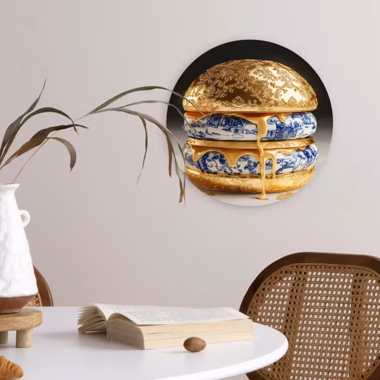Wandcirkel - Glas - Delftsblauw - Goud - Burger — 4