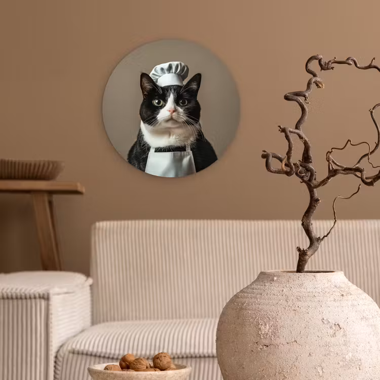 Wandcirkel - Glas - Kat - Kokskleding - Zwart - Wit — 2