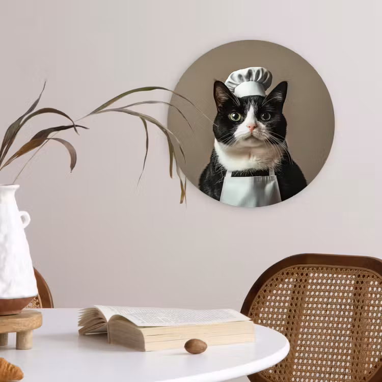 Wandcirkel - Glas - Kat - Kokskleding - Zwart - Wit — 4