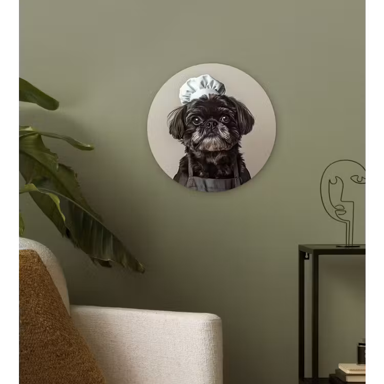 Wandcirkel - Glas - Kokskleding - Zwart - Hondje — 3