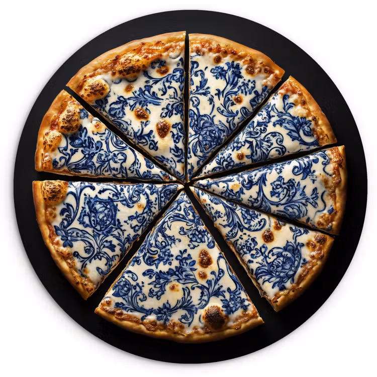Wandcirkel - Glas - Pizza - Eten - Delftsblauw — 1