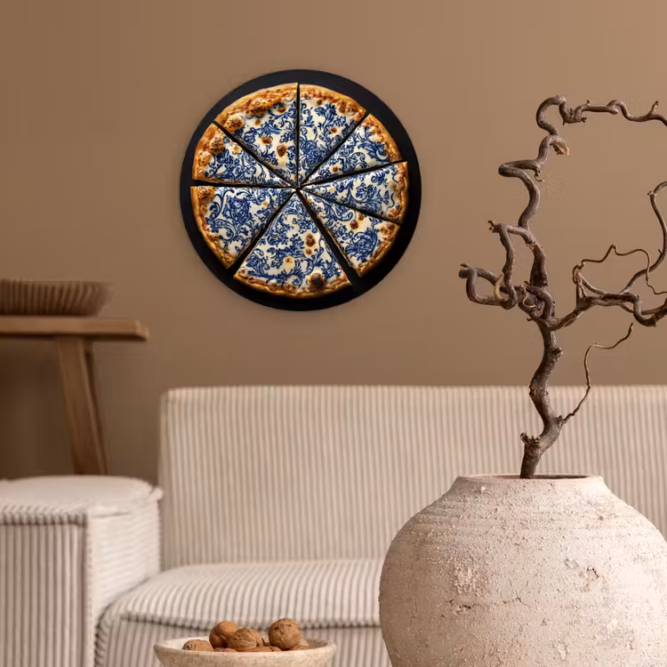 Wandcirkel - Glas - Pizza - Eten - Delftsblauw — 2