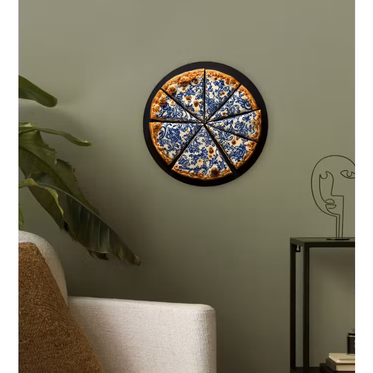 Wandcirkel - Glas - Pizza - Eten - Delftsblauw — 3