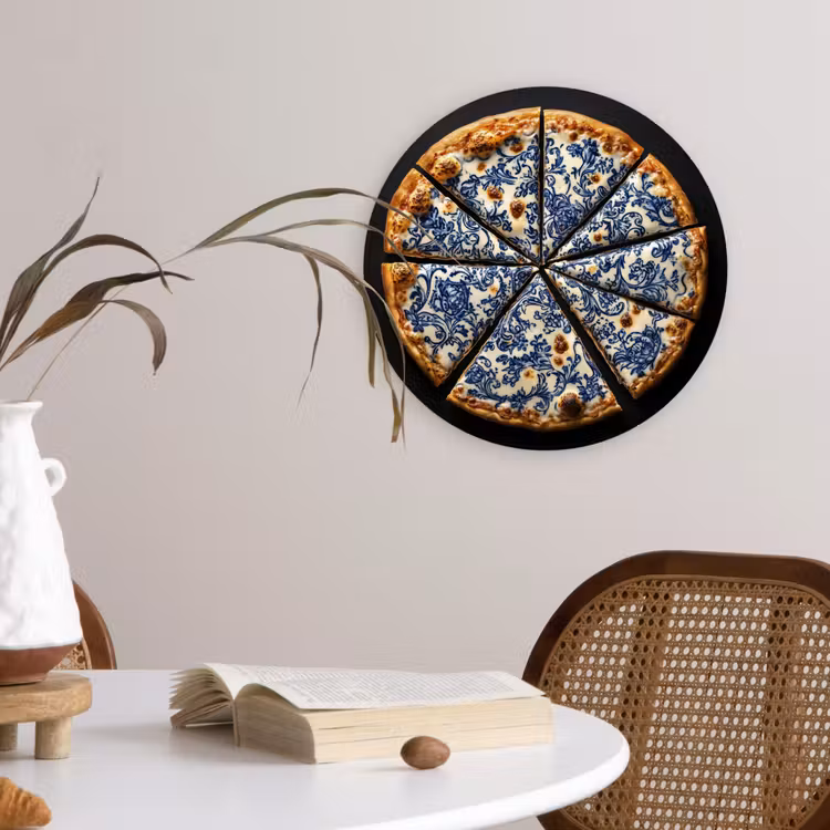 Wandcirkel - Glas - Pizza - Eten - Delftsblauw — 4
