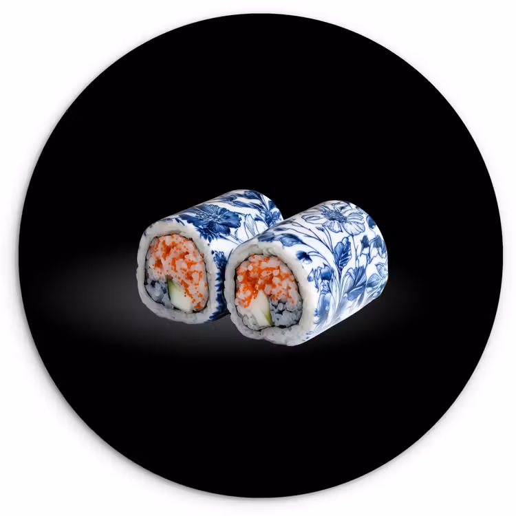 Wandcirkel - Glas - Sushi - Delfts blauw - Rijst - Vis - Elegant — 1