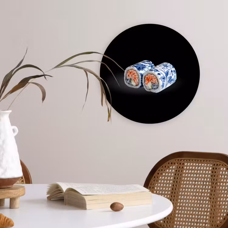 Wandcirkel - Glas - Sushi - Delfts blauw - Rijst - Vis - Elegant — 4