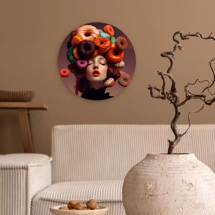 Wandcirkel - Glas - Vrouw - Donuts - Kleurrijk — 2