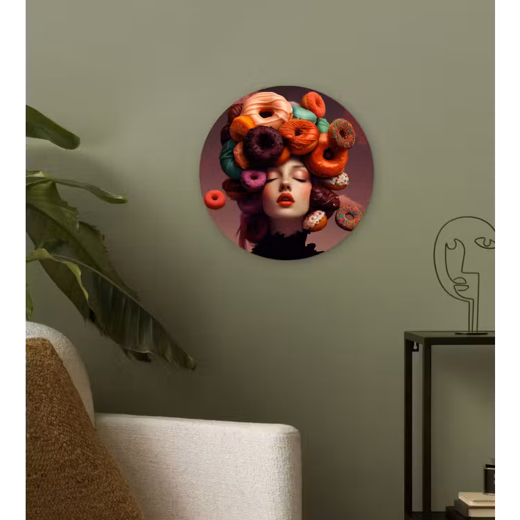 Wandcirkel - Glas - Vrouw - Donuts - Kleurrijk — 3