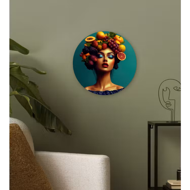Wandcirkel - Glas - Vrouw - Hoodtooi - Tropisch - Fruit - Druiven — 3