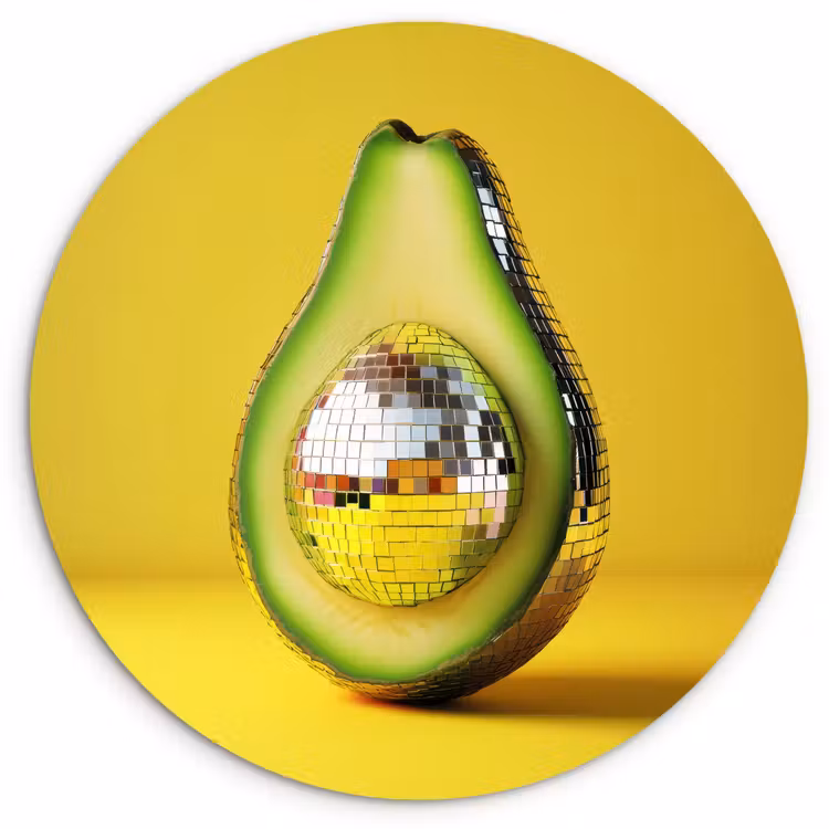 Wandcirkel - Glas - Avocado - Discobal - Geel - Glitter — 1