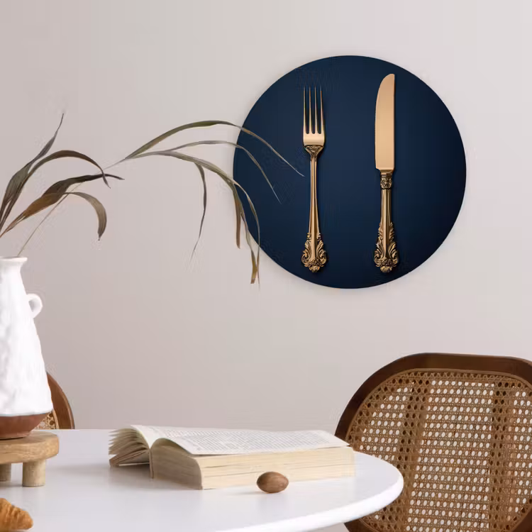 Wandcirkel - Glas - Bestek - Donkerblauw - Goud — 4
