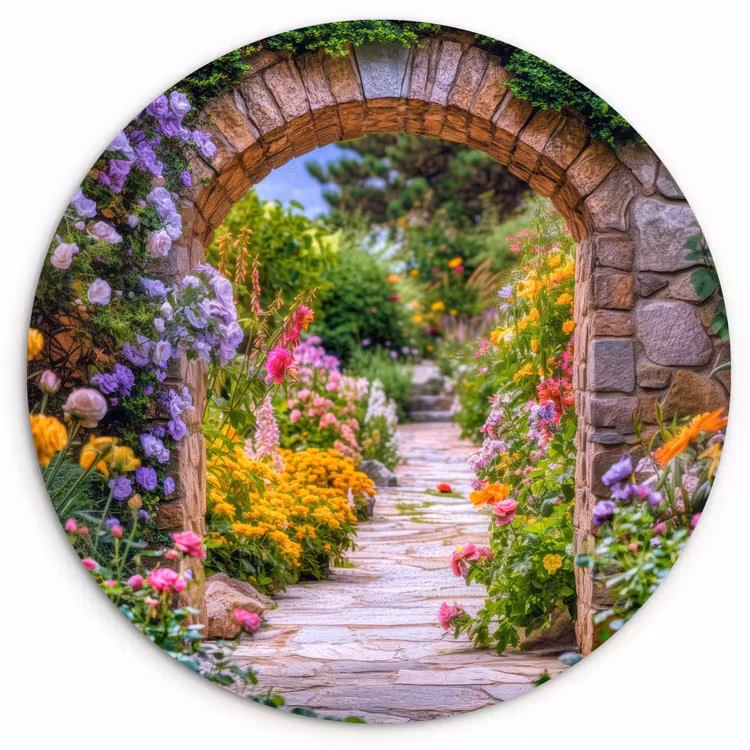 Wandcirkel - Glas - Doorkijk - Bloemen - Pad - Natuur — 1