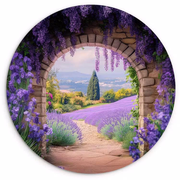 Wandcirkel - Glas - Doorkijk - Lavendel - Bloemen - Paars - Poort — 1