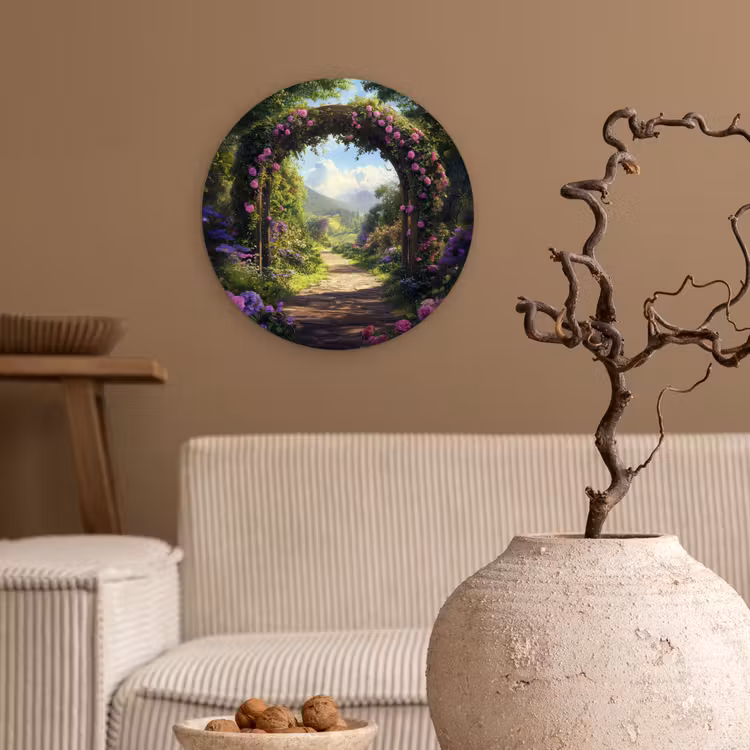 Wandcirkel - Glas - Doorkijk - Rozenboog - Uitzicht - Landschap - Bloemen — 2
