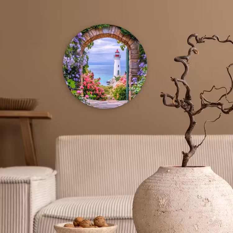Wandcirkel - Glas - Doorkijk - Vuurtoren - Bloemen - Uitzicht — 2