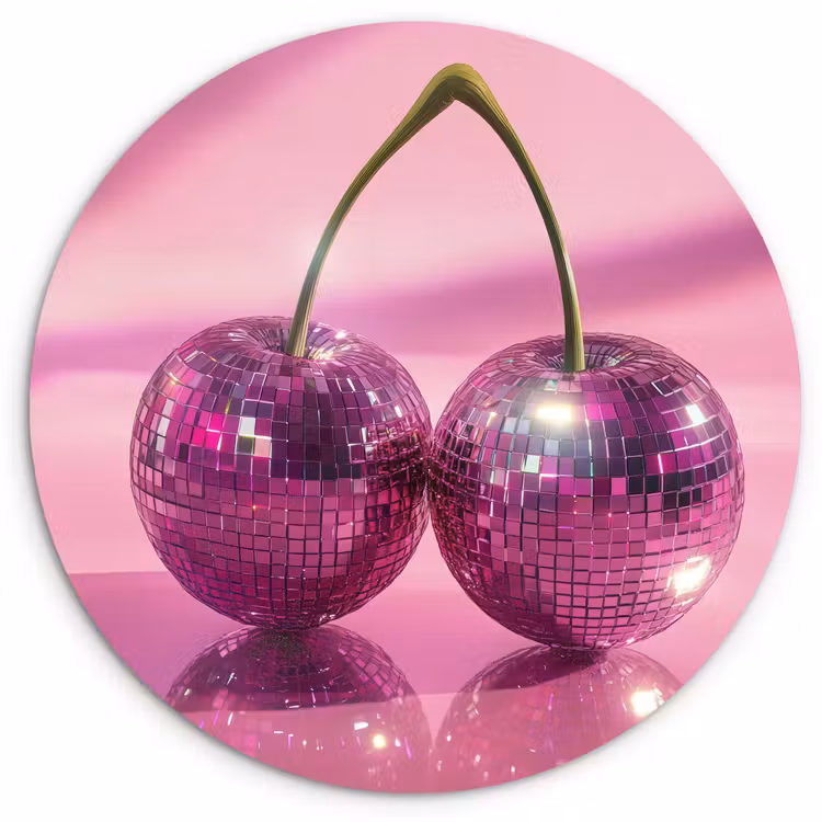 Wandcirkel - Glas - Glitter - Discobol - Roze - Kersen — 1
