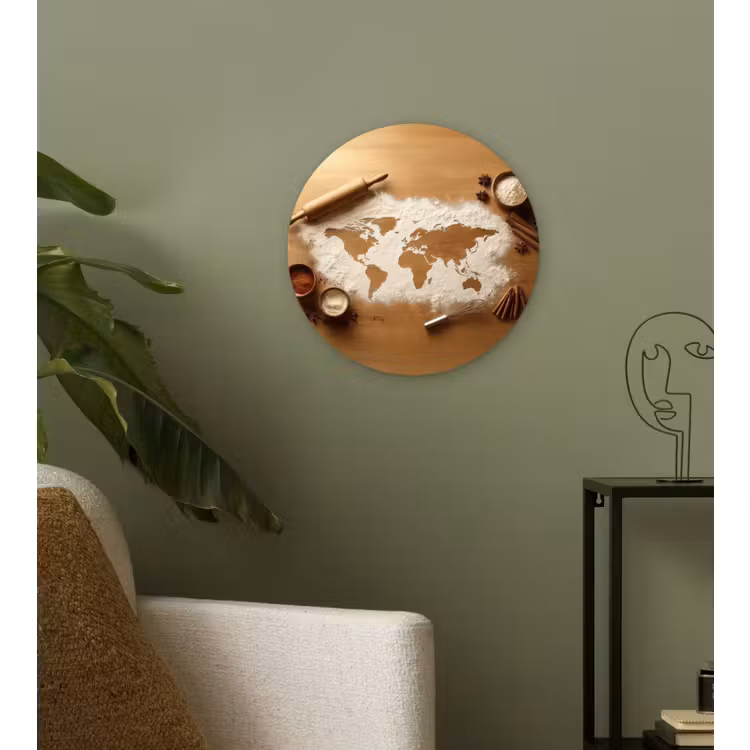 Wandcirkel - Glas - Hout - Wereldkaart - Bakken - Keuken — 3