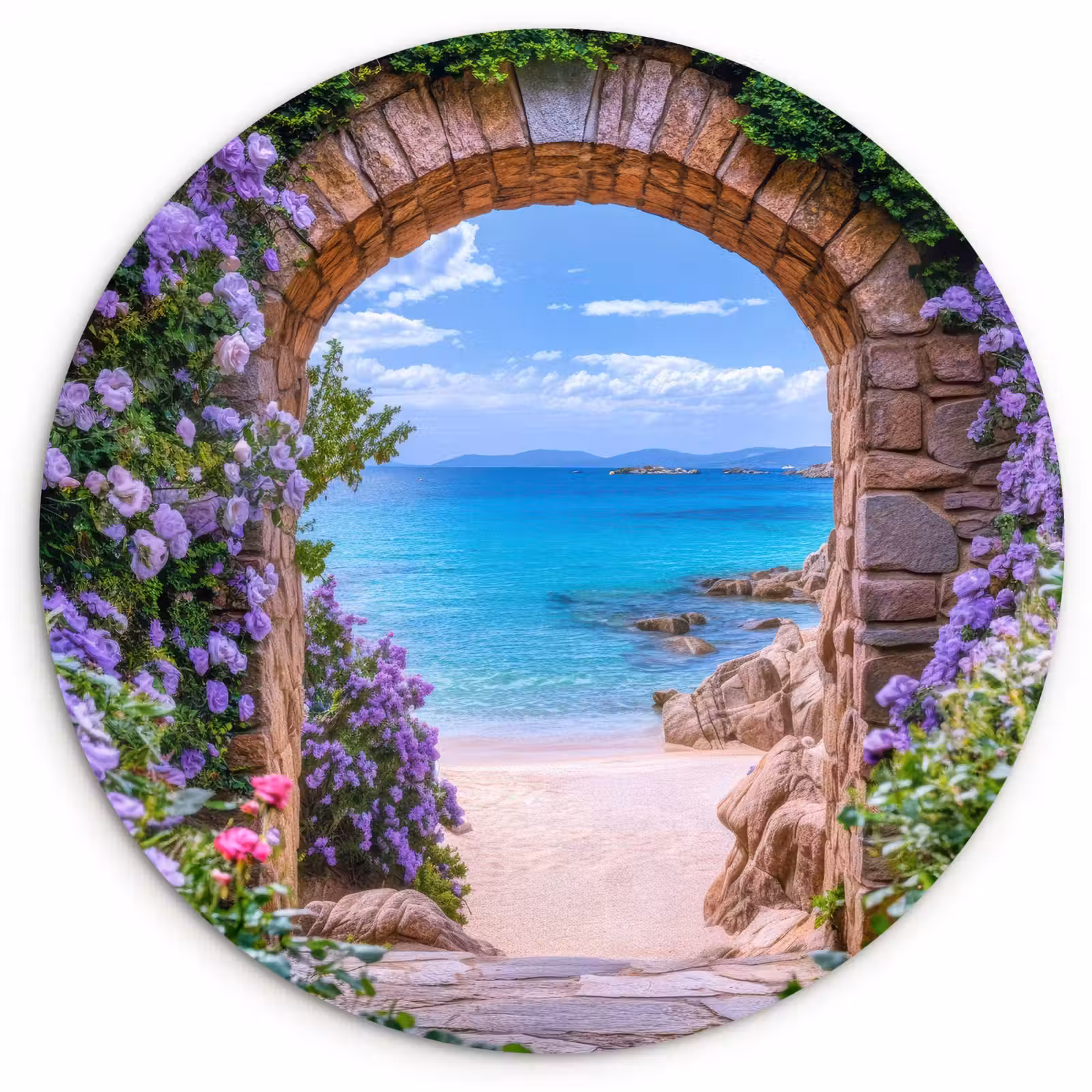 Wandcirkel - Glas - Doorkijk - Poort - Zee - Strand - Rotsen — 1